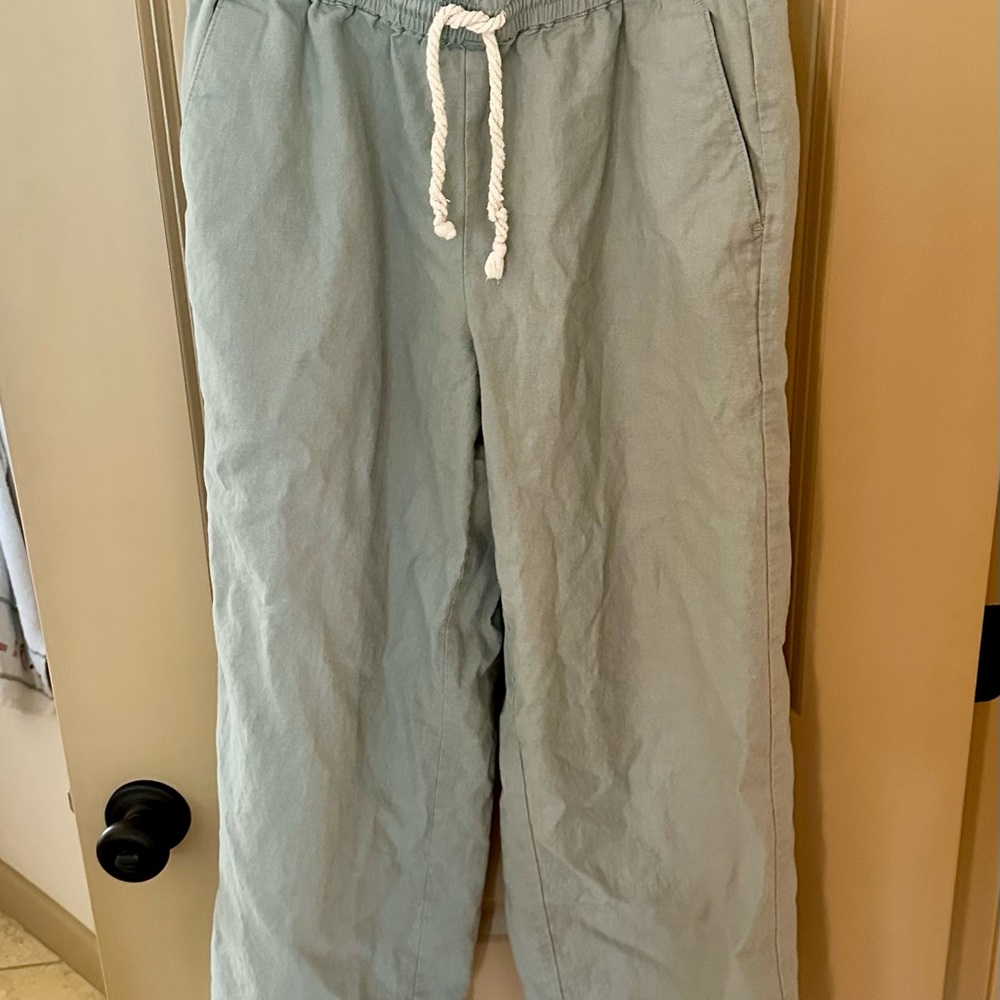 J. Crew Women’s Sage Green Linen Cotton Wide Leg Pants